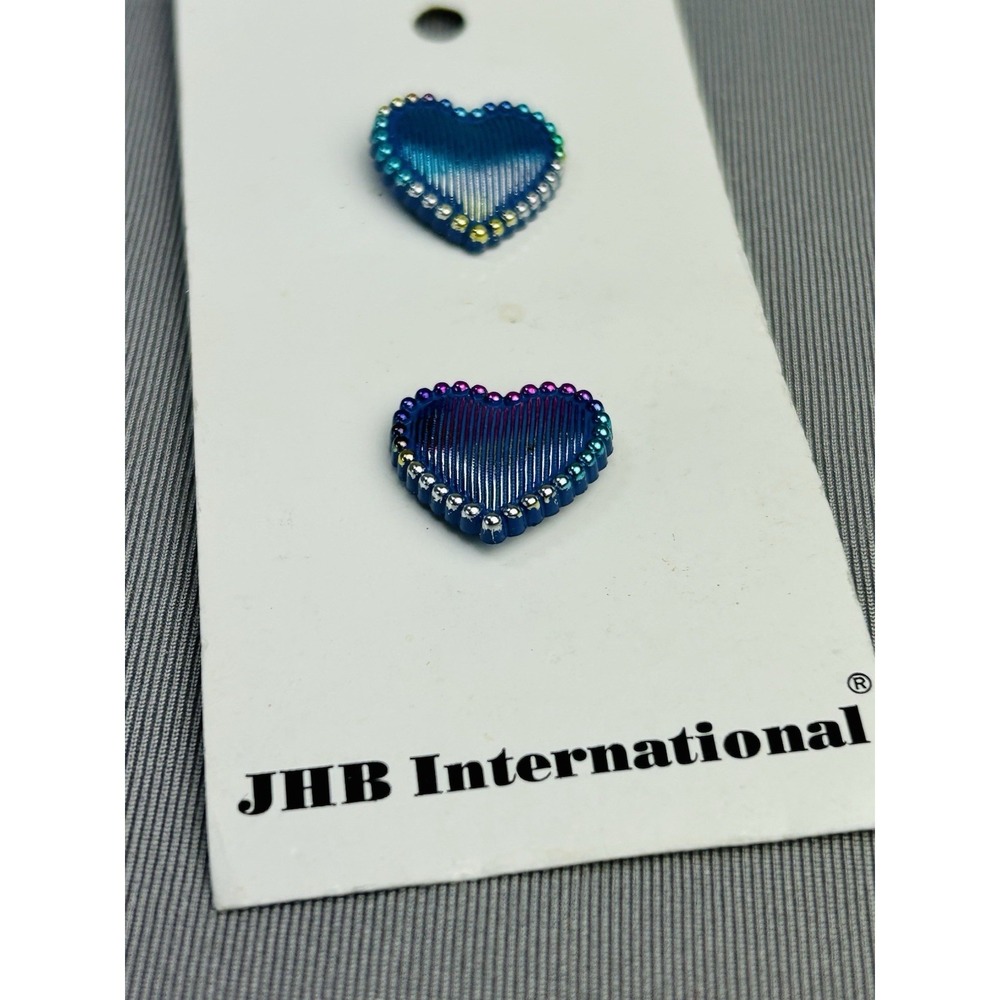 Rainbow Iridescent Hearts Plastic JHB Buttons NEW On Card Set Of 2 - Picture 4 of 11